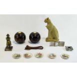 Mixed Collection Comprising 2 Crown Green Bowls, Figural Cow Head Can Opener, Brass Napoleon Figure,