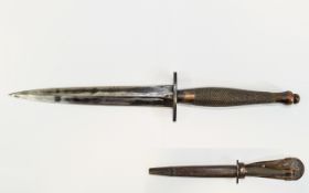 German World War II Dagger, With Leather and Metal Scabbard. Dagger Length 12 Inches.