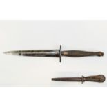 German World War II Dagger, With Leather and Metal Scabbard. Dagger Length 12 Inches.