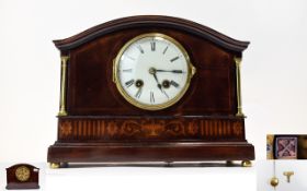 Hamburg American Clock Co - Polished Mahogany Cased 8 Day Striking Mantel Clock. c.1895 - 1900.