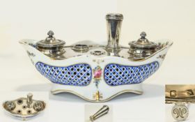 French - Mid 19th Century Ladies Fine Quality Silver Twin Ink and Pen Stand,