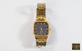 Omega - Seamaster Quartz Date-Just Gold Plated Gents Wrist Watch, Black Dial with Applied Gold
