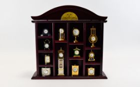 A Good Collection of Gilt Lacquered Miniature Clocks, Various Sizes and Styles ( 12 ) In Total.