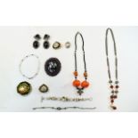 Small Collection of Costume Jewellery comprising snowflake obsidian and seed bead brooch,