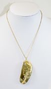 Modern 9ct Gold Chain Together With A Polished Gilt Decorated Free Form Shell Pendant