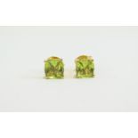 Peridot Pair of Stud Earrings, cushion cut solitaires totalling 2cts,