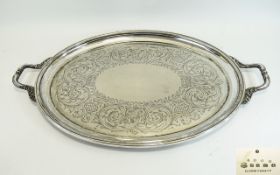 Elkington & Co Large Impressive Shaped Twin Handle Tray of Solid Constructions with Plain Ribbed