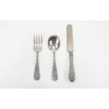 Antique Sterling Silver - Children's 3 Piece Christening Set. Comprises Knife, Fork and Spoon.