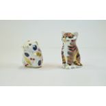 Royal Crown Derby Pair of Paperweights. Comprises 1/ Kitten - Gold Stopper. Date 1990.