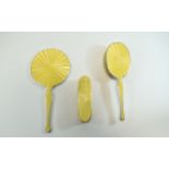 Art Deco Yellow Enamel and Silver Ladies 3 Piece Vanity Set of Excellent Condition and Quality.