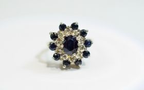 Silver And Diamond Sapphire Ring.