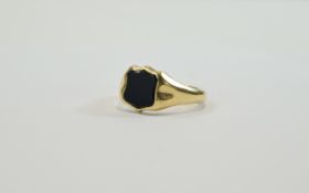Gents 9ct Gold Shield Shaped and Stone Set Signet Ring. Fully Hallmarked. Ring Size ' R/S ' 6.