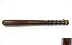 19th Century Police Wooden Truncheon. 15.25 Inches In Length.