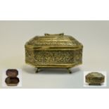 Anglo - Indian Early 19th Century Ornate Repousse Brass - Octagonal Shaped Hinged Spice Casket,