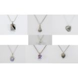 7 Silver Necklaces/Pendants Comprising Silver Necklace With Large Cubic Zirconia Pendant,