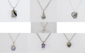 7 Silver Necklaces/Pendants Comprising Silver Necklace With Large Cubic Zirconia Pendant,