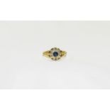 Antique 18ct Yellow Gold Sapphire and Diamond Cluster Ring.