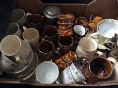 Box of Assorted Ceramics including Avonware bowl, Sylvac, Tunstall vase,
