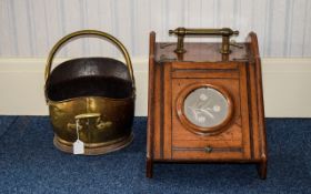 Oak Cased Coal Scuttle with brass handles and fitments,