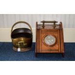 Oak Cased Coal Scuttle with brass handles and fitments,