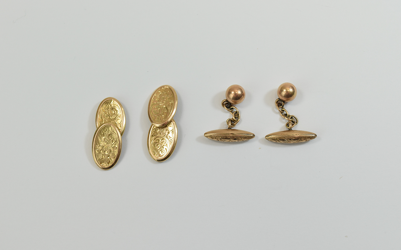 Two Pairs Of Early 20thC 9ct Gold Hollow Cufflinks,