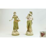 Royal Dux Pair of Hand Painted Figurines Male and Female Oyster Catcher. No 2276. c.1900.