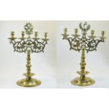 MATCHED PAIR OF GERMAN BRASS FOUR-LIGHT CANDELABRA 18TH CENTURY