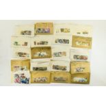 Shoebox full of stamps from around the world sorted into packets of individual countries.