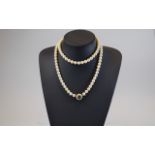 A Fine Single Row Uniform Cultured Pearl Necklace on Garnet,