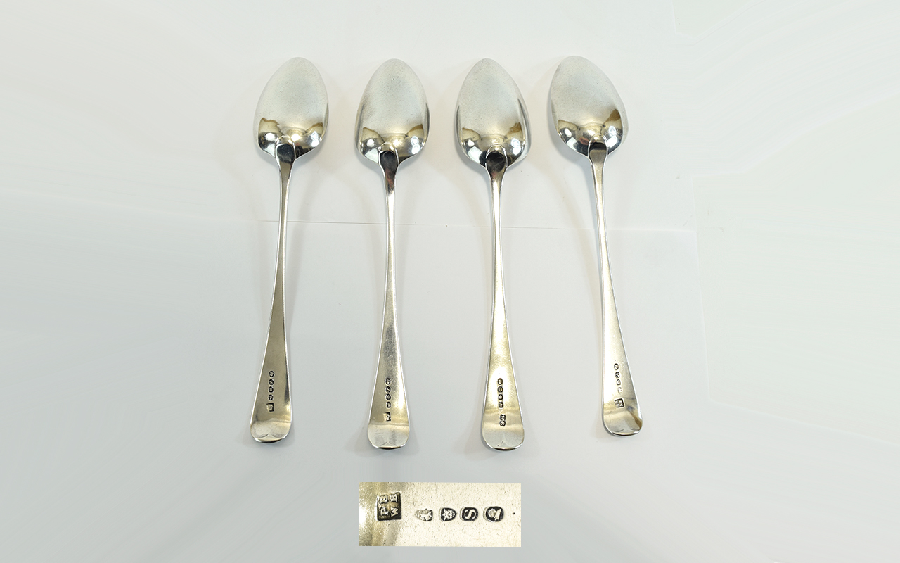 George III - Fine Set of 4 Silver Serving Spoons, By William and Peter Bateman.