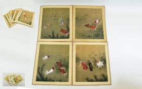 Set Of 10 Japanese Silk Paintings,