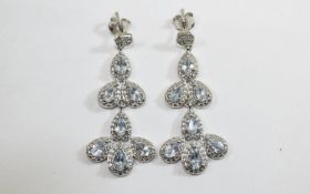 Aquamarine Pair of Articulated Long Drop Earrings,