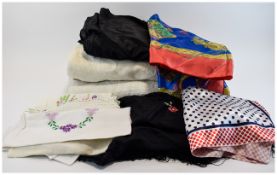 Mixed Collection Of Textiles To include various linens, tablecloths, vintage scarf, napkins etc.