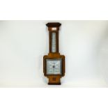 Art Deco Mahogany Inlaid Barometer, Square Silvered Dial With Chrome Mount,