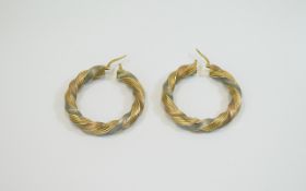 Ladies - Pair of 9ct Multi Coloured Gold Hoop Earrings. Fully Hallmarked. 7.2 grams. Each 1.