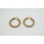 Ladies - Pair of 9ct Multi Coloured Gold Hoop Earrings. Fully Hallmarked. 7.2 grams. Each 1.