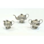 Anglo Indian Late 19th Century Finely Handmade Silver Singles 3 Piece Tea Service with Profuse