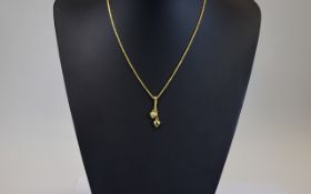 Ladies Light Gold Fashion Necklace With Two Heart Shaped Droppers, Chain Marked 10kt Italy,