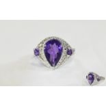 Pear Cut Amethyst Ring, a pear cut purple amethyst of 3.