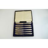 George V Boxed Set of Six Silver Handle Butter Knifes. Hallmark Sheffield 1919.