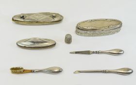 Antique Silver Part 5 Piece Manicure Set. Fully Hallmarked + a Silver Topped Antique Cut Glass