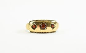 Antique 9ct Gold Set 3 Stone Garnet Ring. Fully Hallmarked.