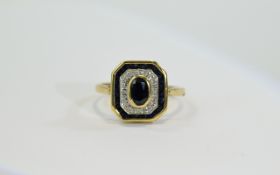 Ladies - Stylish 9ct Gold Set Diamond and Sapphire Dress Ring. Fully Hallmarked.