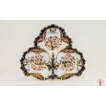 Royal Crown Derby Hand Painted Large Trefoil Shaped Dish. c.1900. 10.75 Inches High & 12.