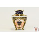 Royal Crown Derby Hand Painted Small Vase, Traditional Imari Pattern. Date 1920. 3.25 Inches High.