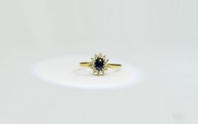 18ct Yellow Gold Small Sapphire and Diamond Cluster Ring,