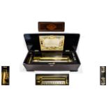 Swiss Superb - Rosewood and Ebony Cased - Hand Grained Cylinder Music Box,