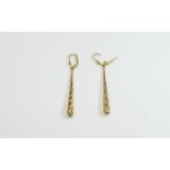 A Vintage Pair of 9ct Gold Drop Earrings. Fully Hallmarked 375 - 9ct. Each 2 Inches In Length.