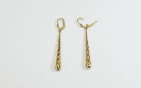 A Vintage Pair of 9ct Gold Drop Earrings. Fully Hallmarked 375 - 9ct. Each 2 Inches In Length.