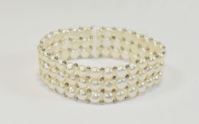 White Fresh Water Pearl Three Row Bracelet,